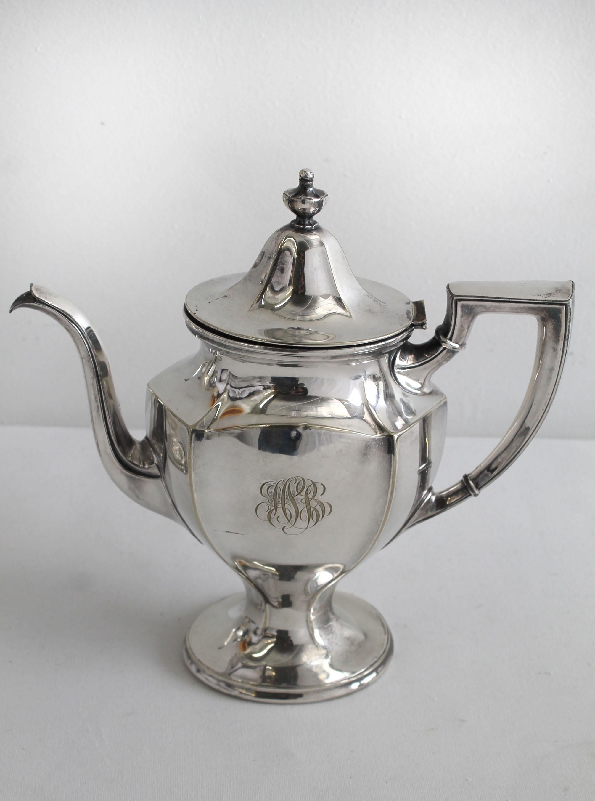 20th Century Vintage circa 1920s Gorham Monogram Silver Plate Coffee Tea Set