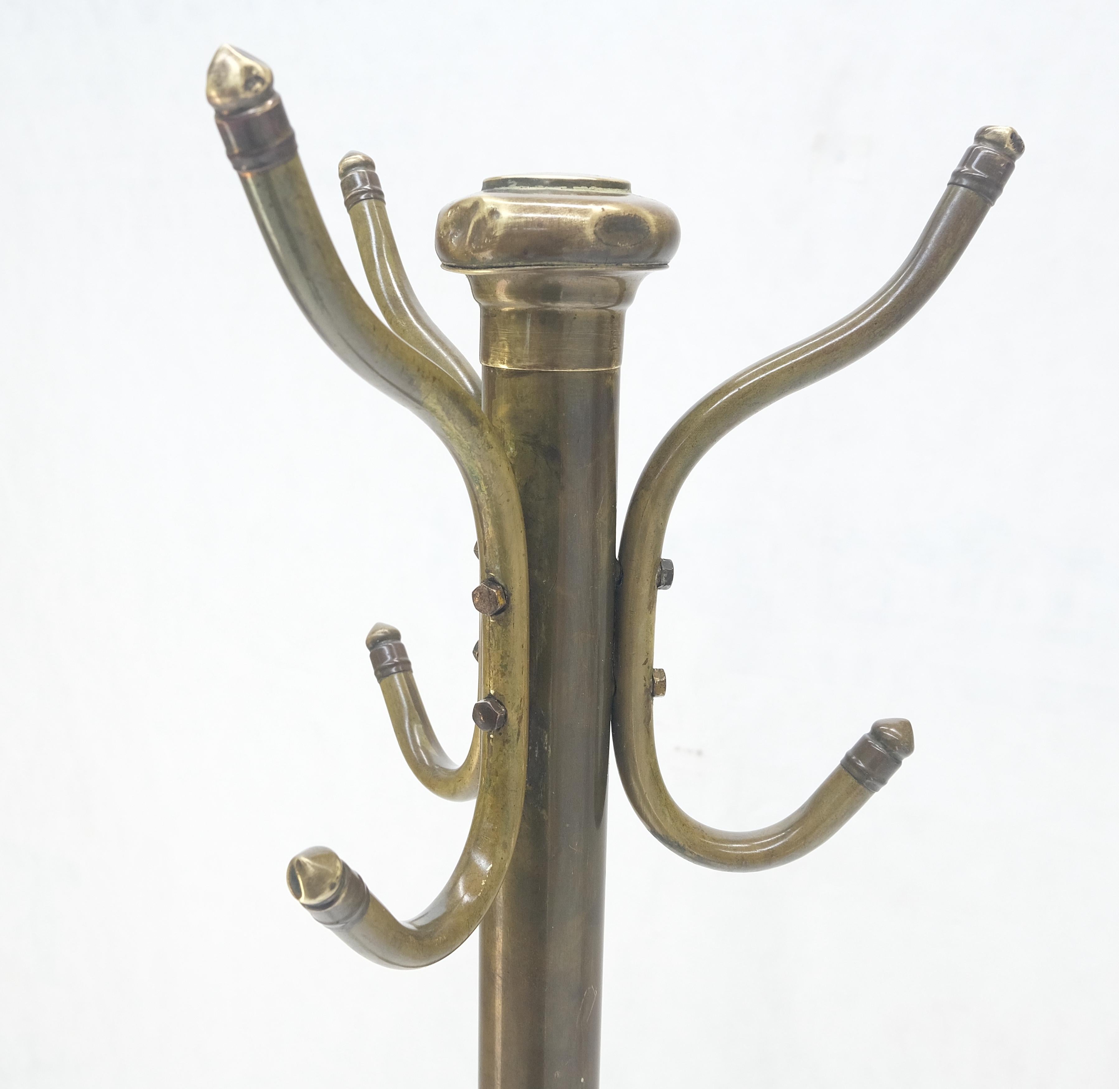 Mid-Century Modern Vintage c1950s Solid Brass Tube Tripod Base Free Standing Coat Rack Nice Patina! For Sale