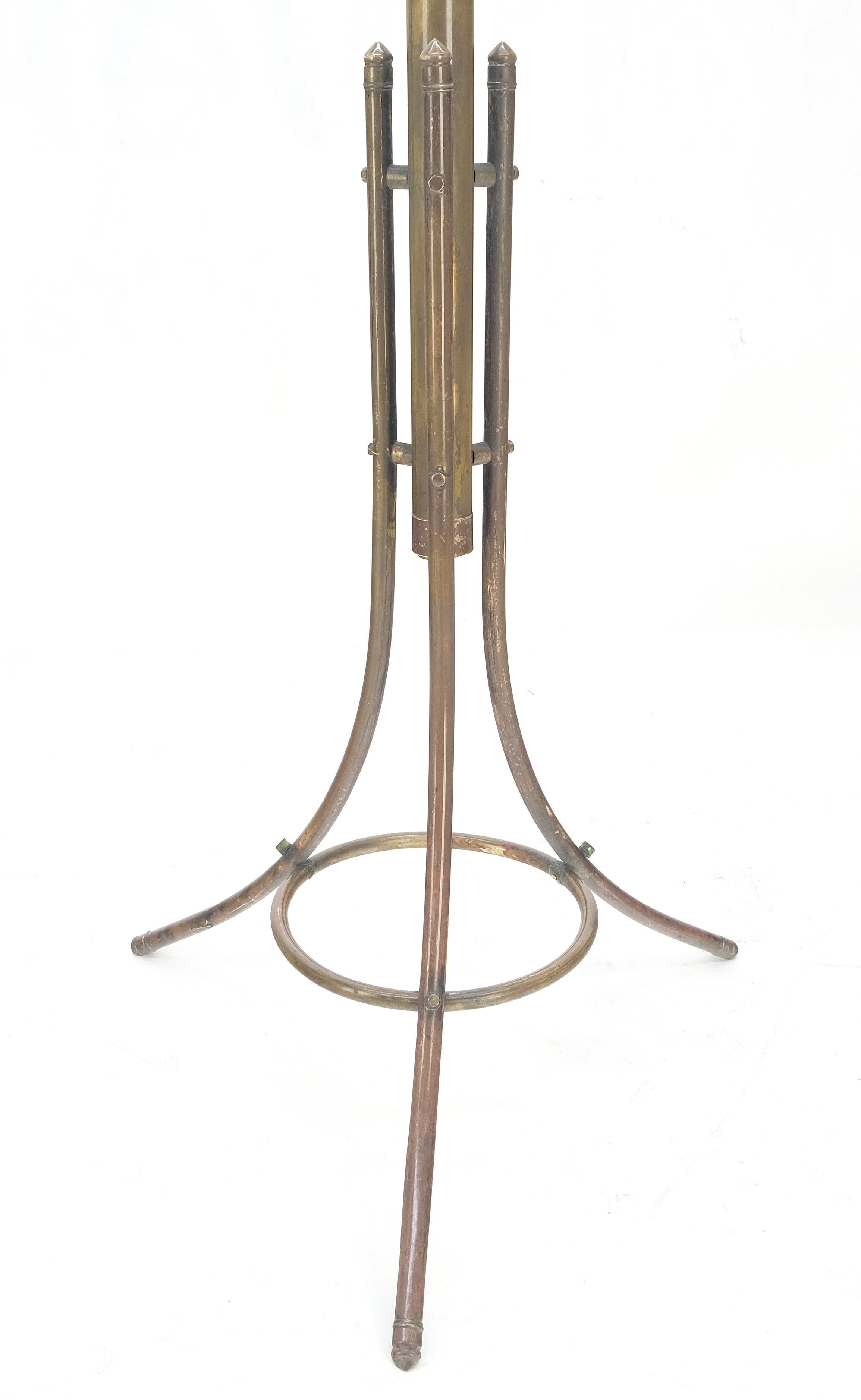 20th Century Vintage c1950s Solid Brass Tube Tripod Base Free Standing Coat Rack Nice Patina! For Sale
