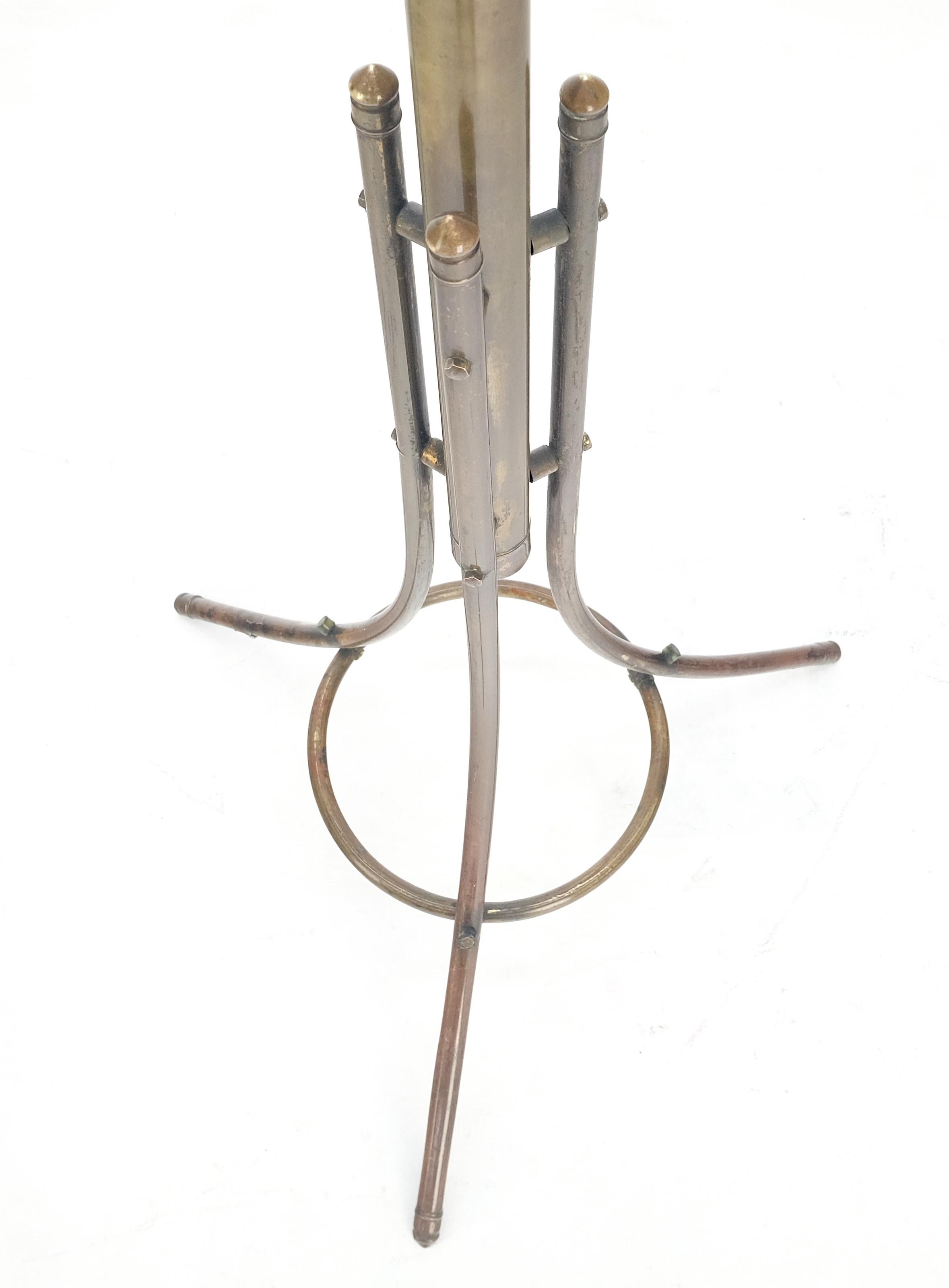 Vintage c1950s Solid Brass Tube Tripod Base Free Standing Coat Rack Nice Patina! For Sale 3
