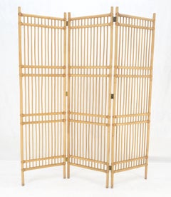 Vintage c1970s Blond Bamboo Rattan tri Fold Screen Room Divider MINT!