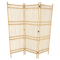 ¡Vintage c1970s Blond Bamboo Rattan tri Fold Screen Room Divider MINT!