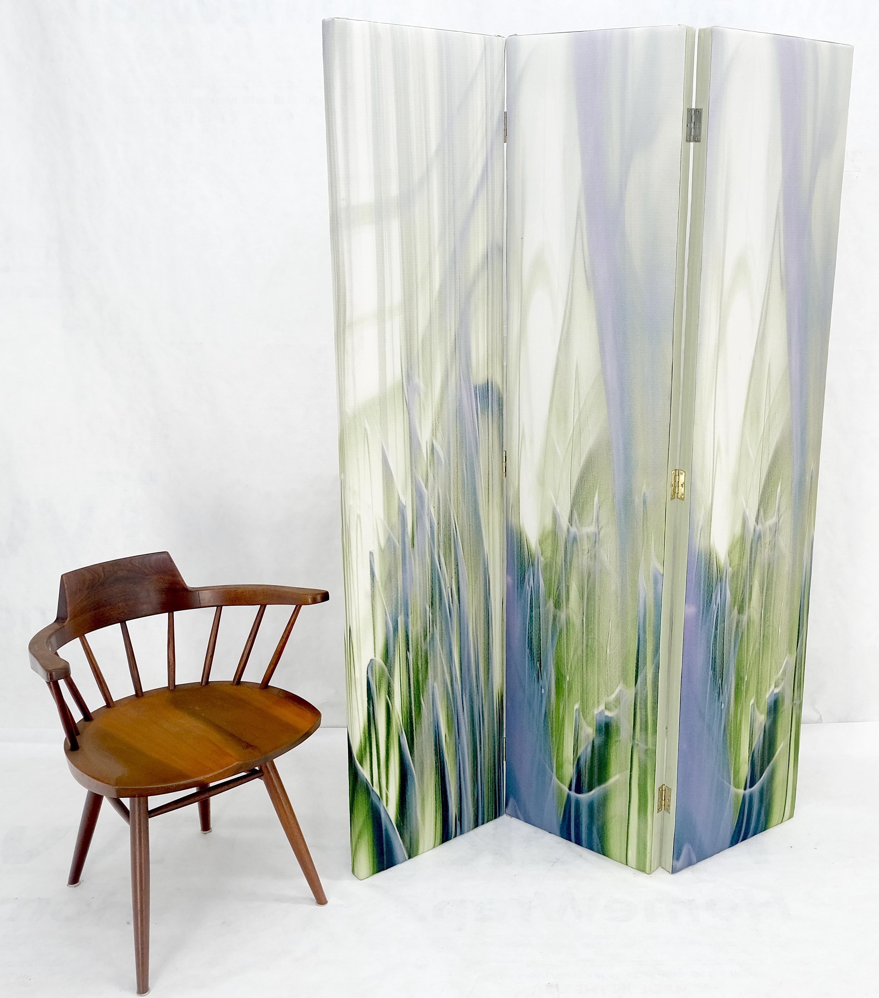 Mid-Century Modern Vintage c1970s Mid Century Painted Canvas 3 Panels Room Divider Screen MINT For Sale