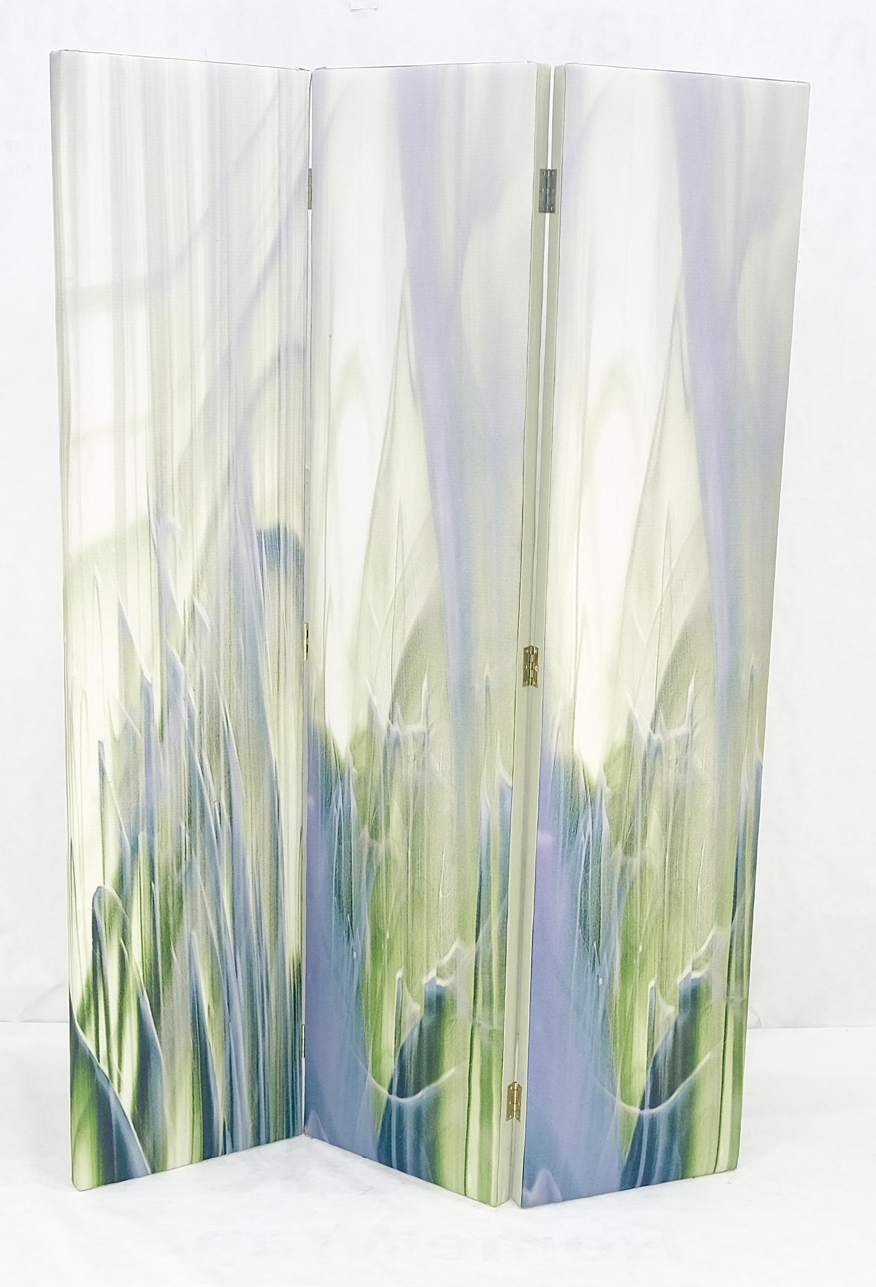 American Vintage c1970s Mid Century Painted Canvas 3 Panels Room Divider Screen MINT For Sale