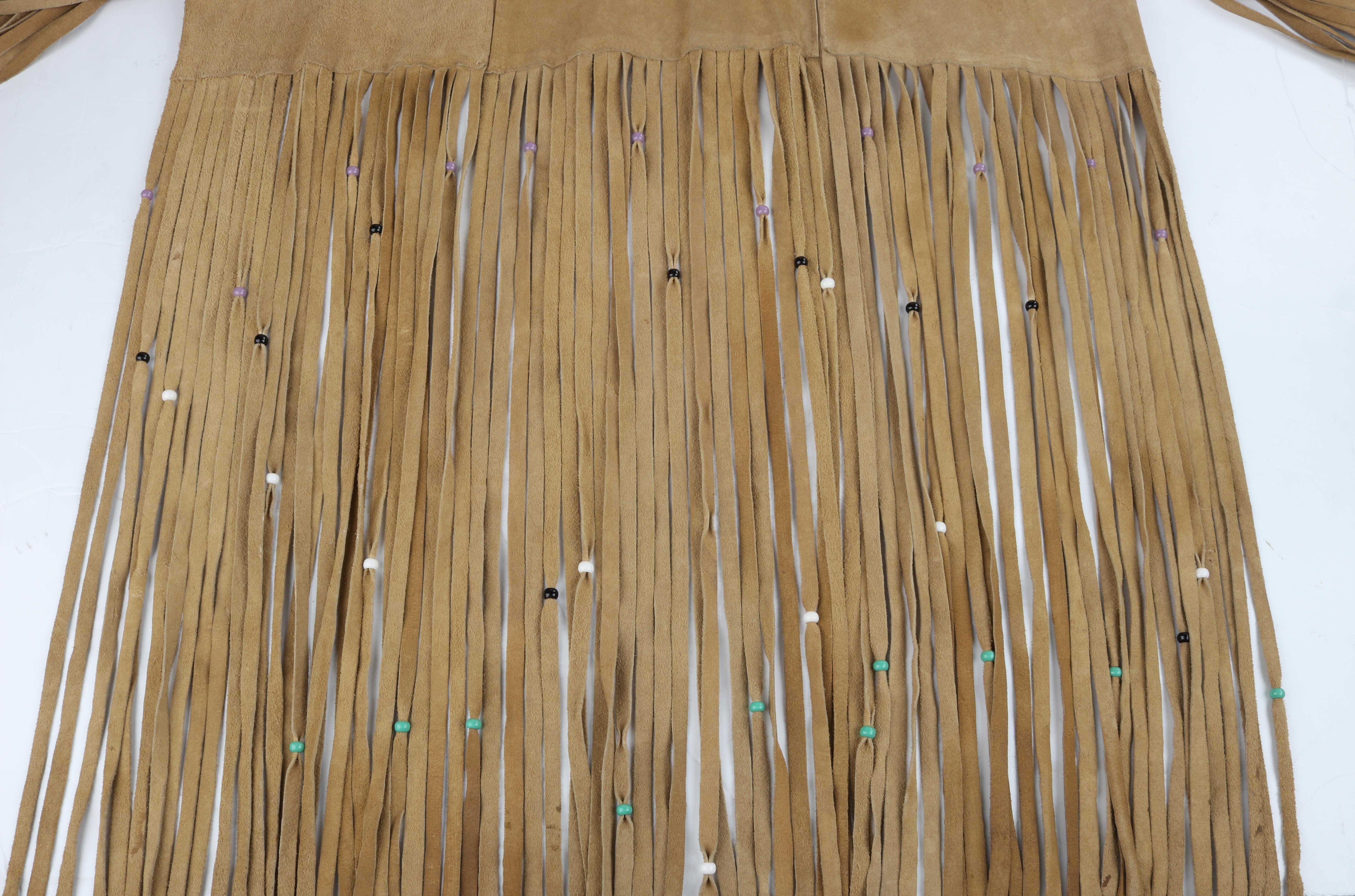 VINTAGE c.1970's Tan Suede Leather Beaded Long Fringe Tassel Open Vest Top For Sale 8