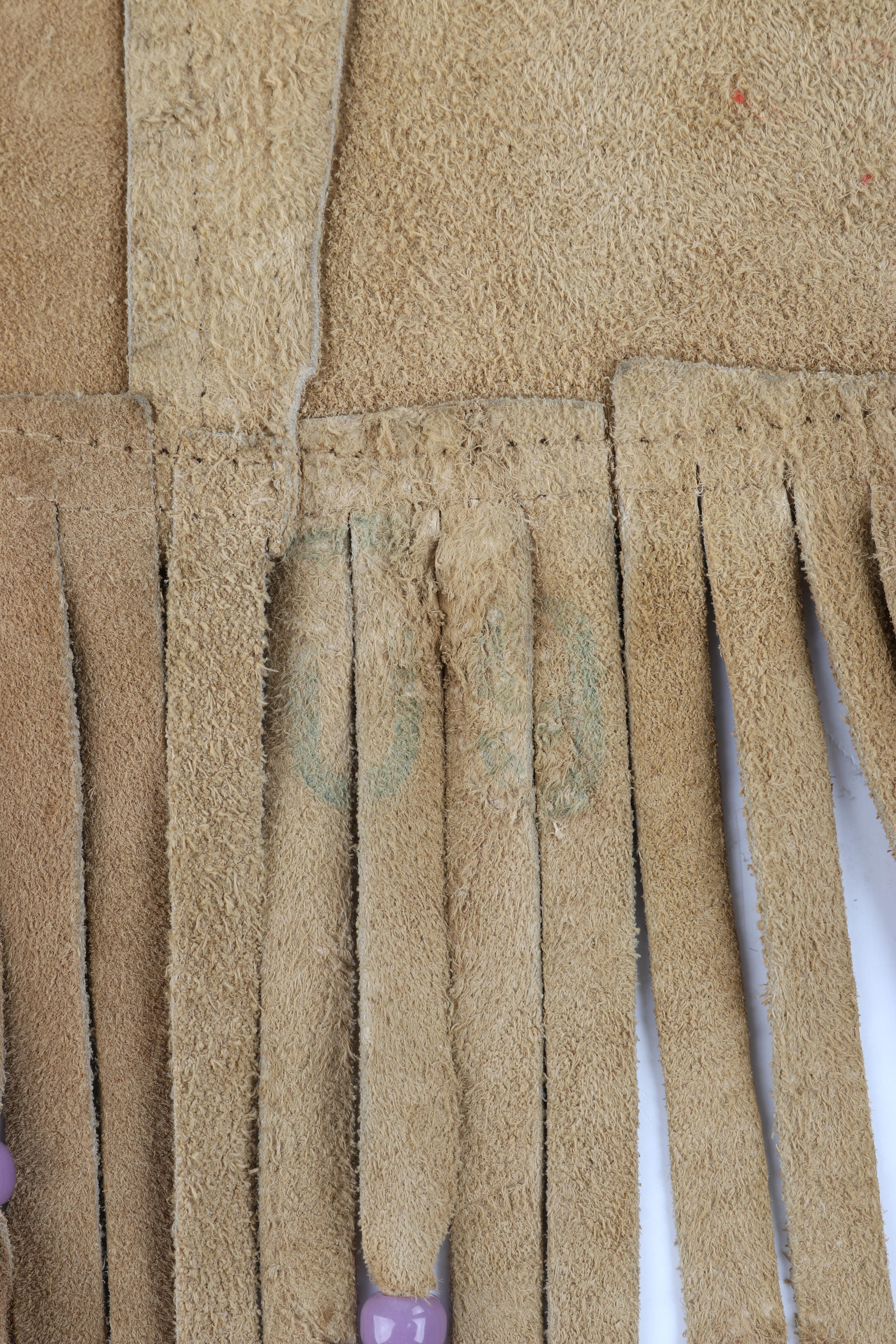 VINTAGE c.1970's Tan Suede Leather Beaded Long Fringe Tassel Open Vest Top For Sale 9