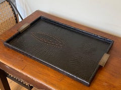 Vintage c1980 Crocodile Skin / Leather Tray with Brass Handles