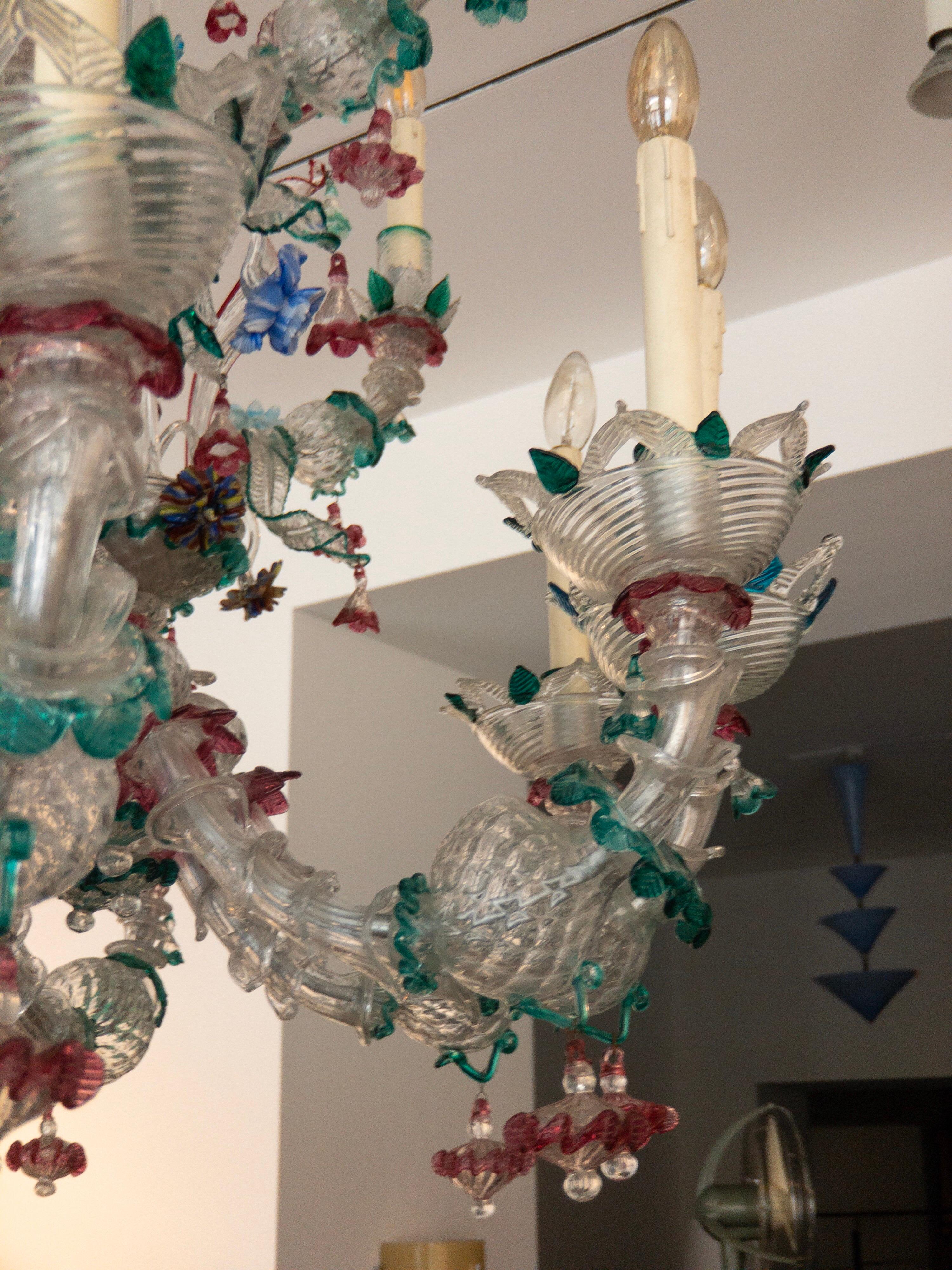 Verre Lustre vintage en verre de Murano « Ca'' Rezzonico » d'après Giuseppe Briati, Italie, années 1960