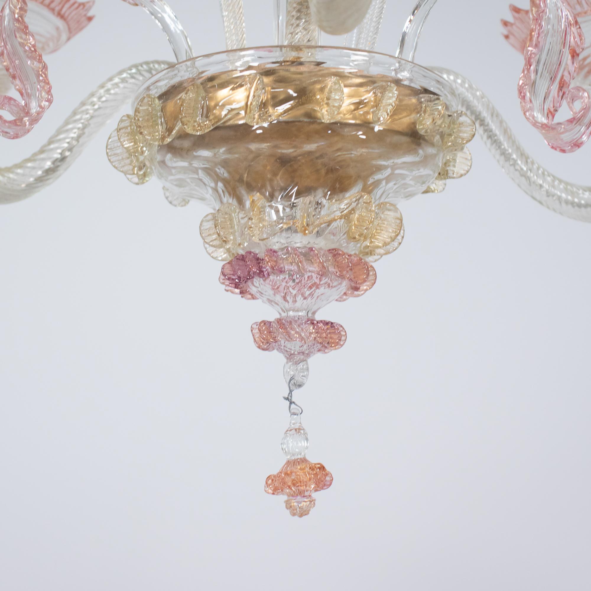 Lampadario vintage di Murano in oro rosa in stile Ca' Rezzonico alla maniera di Briati in vendita 2