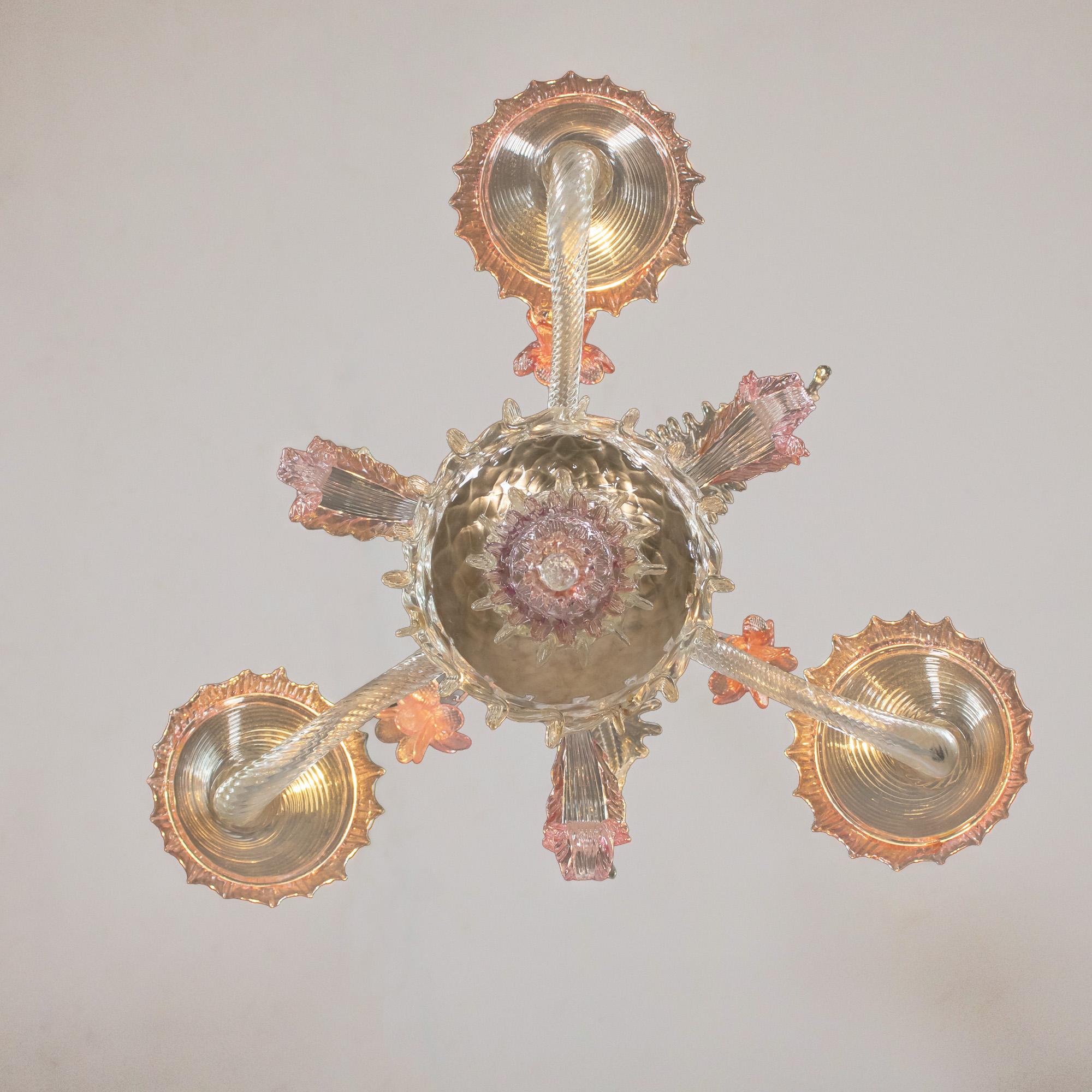 Lampadario vintage di Murano in oro rosa in stile Ca' Rezzonico alla maniera di Briati in vendita 3