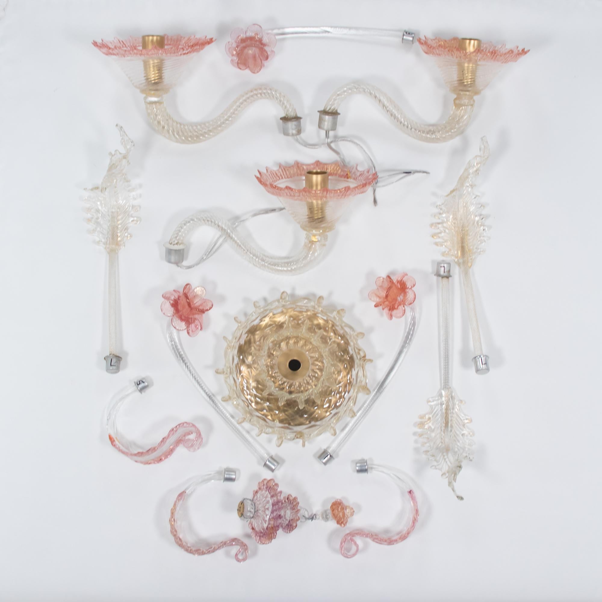 Lampadario vintage di Murano in oro rosa in stile Ca' Rezzonico alla maniera di Briati in vendita 4