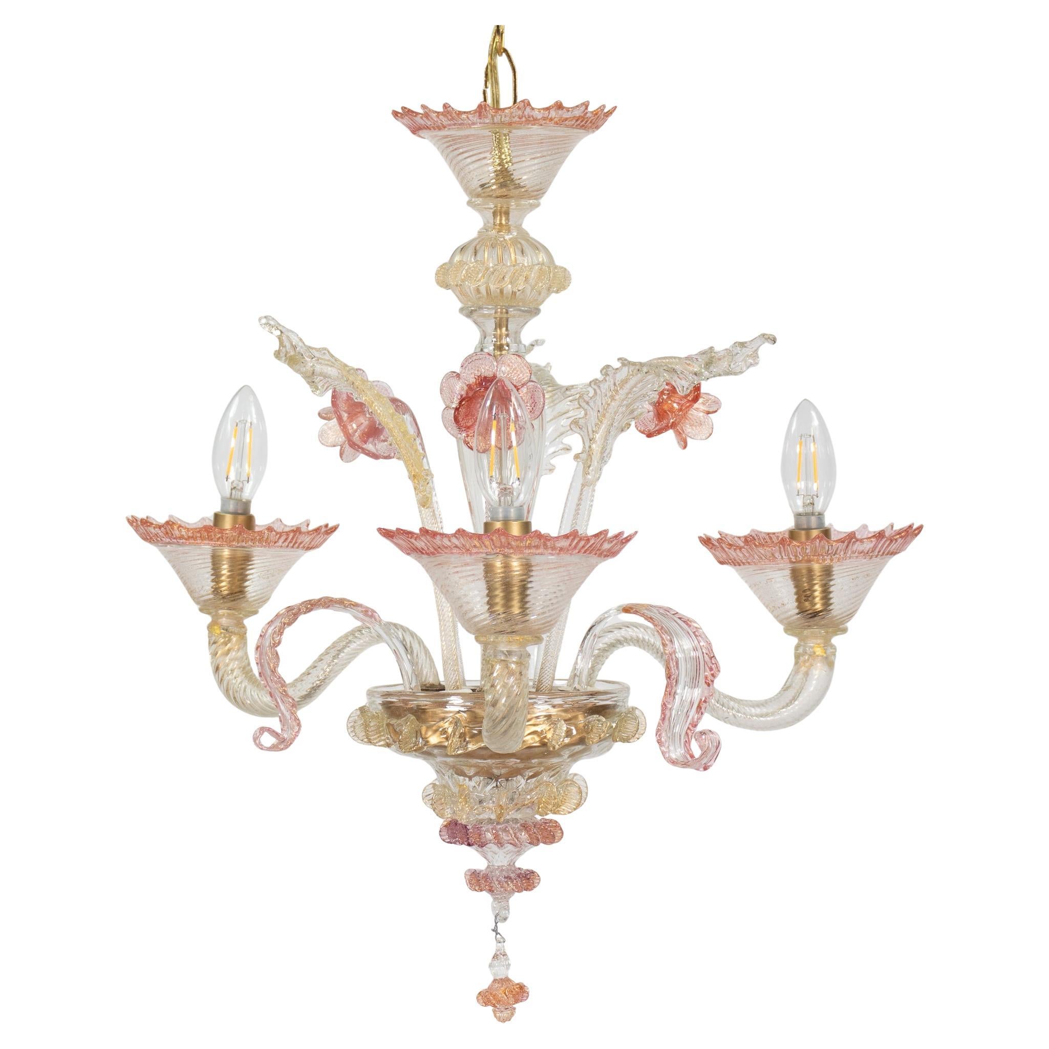 Lampadario vintage di Murano in oro rosa in stile Ca' Rezzonico alla maniera di Briati
