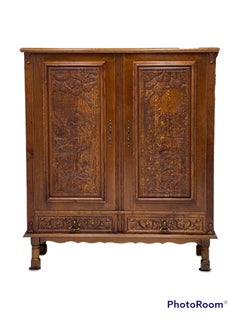 Vintage Cabinet from Germany with Hand Carved Motifs, circa 1930s