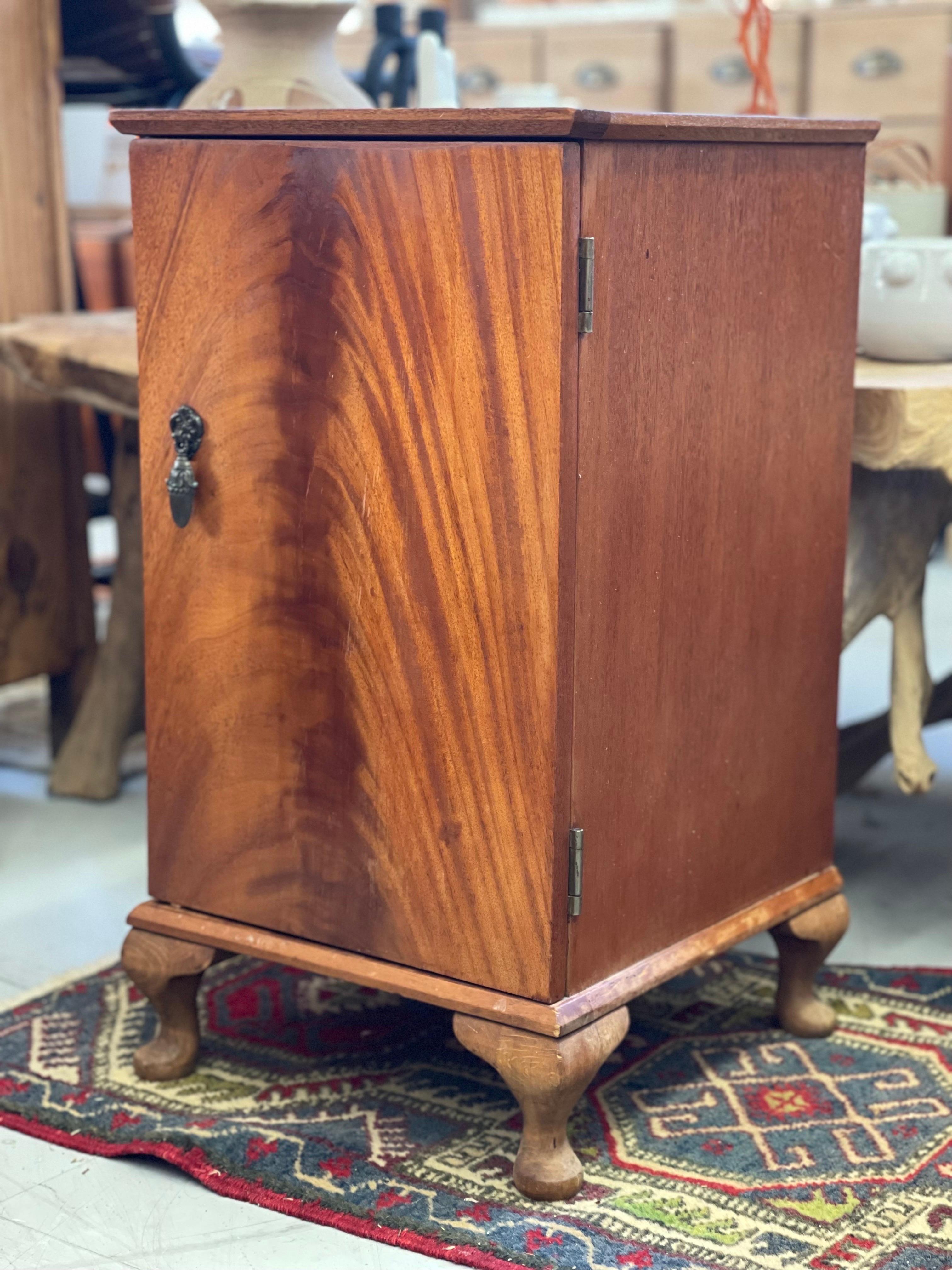 Mid-Century Modern Vintage Cabinet Table with Burl Front For Sale
