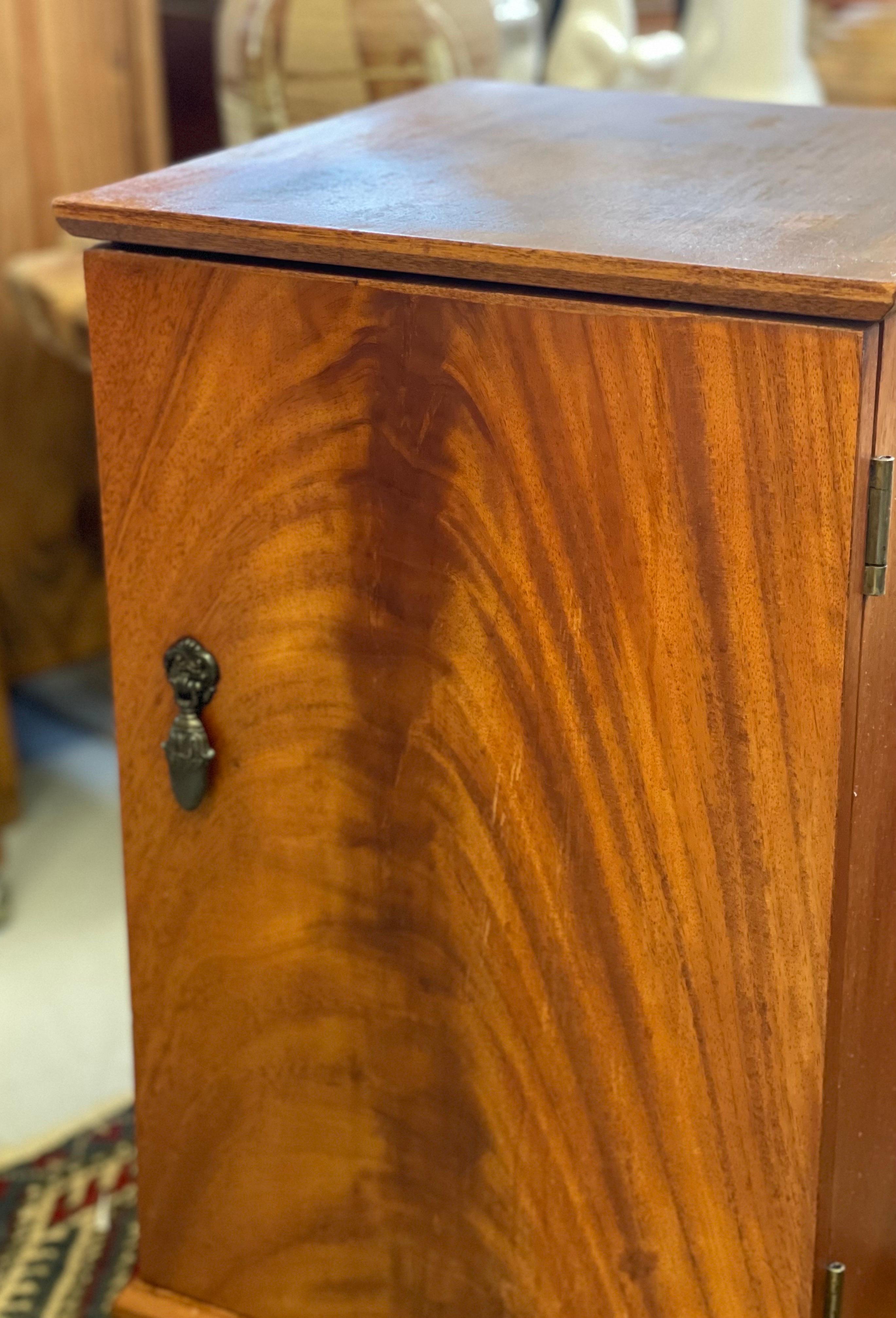 Wood Vintage Cabinet Table with Burl Front For Sale