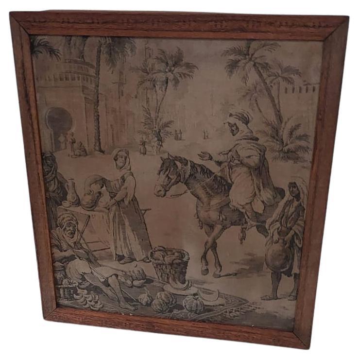 Vintage Cabinet with Middle East Tapestry Street Scene For Sale