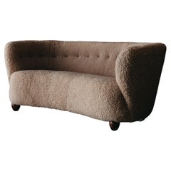 Sofa vintage en peau de mouton d'ébéniste du Danemark, vers 1950