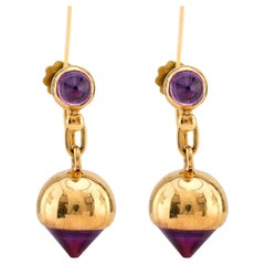 Vintage Cabochon Amethyst 18K Yellow Gold Earrings
