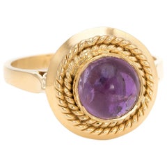 Vintage Cabochon Amethyst Ring 18 Karat Gold Stacking Round Estate Jewelry