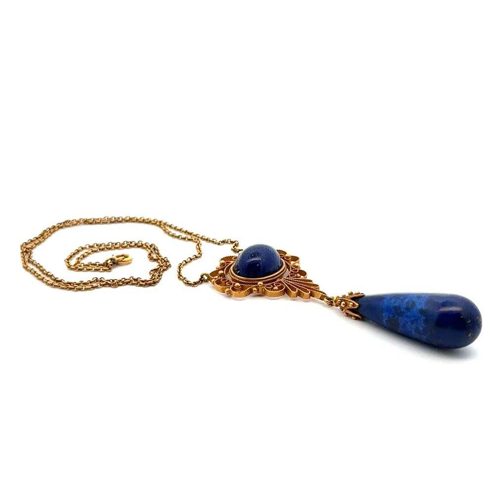 Collier pendentif vintage en Lapis Cabochon et Larmes de Lapis en or Excellent état - En vente à Montreal, QC