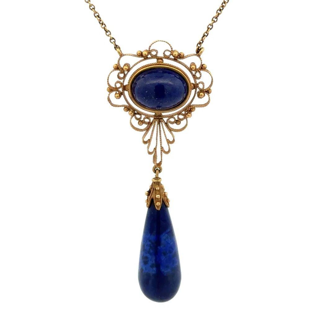 Collier pendentif vintage en Lapis Cabochon et Larmes de Lapis en or Pour femmes en vente