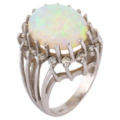 Vintage Cabochon Schliff Opal Diamant 14k Weißgold Cluster Ring