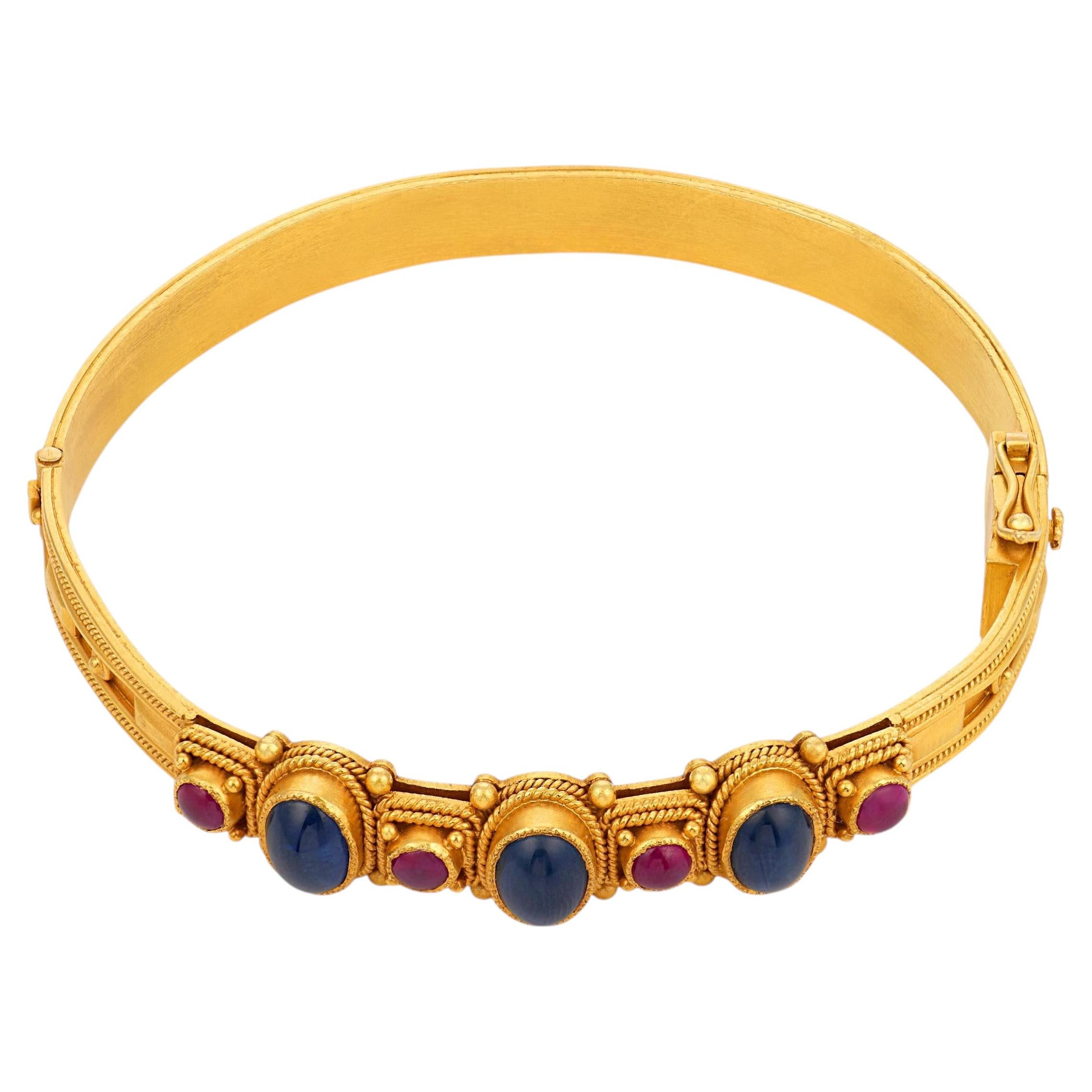 Vintage cabochon cut sapphire ruby 22k yellow gold bracelet