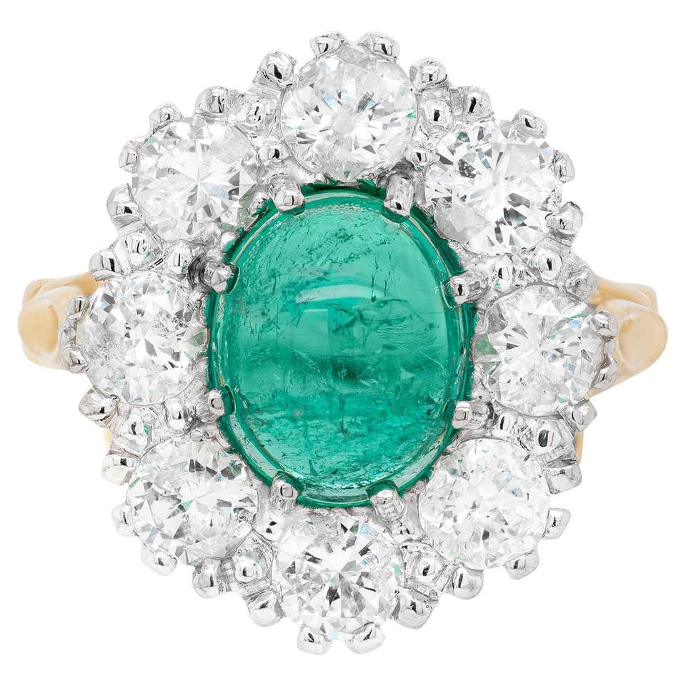 Vintage Emerald and Diamond 18 Carat White Gold Cluster Ring For Sale ...