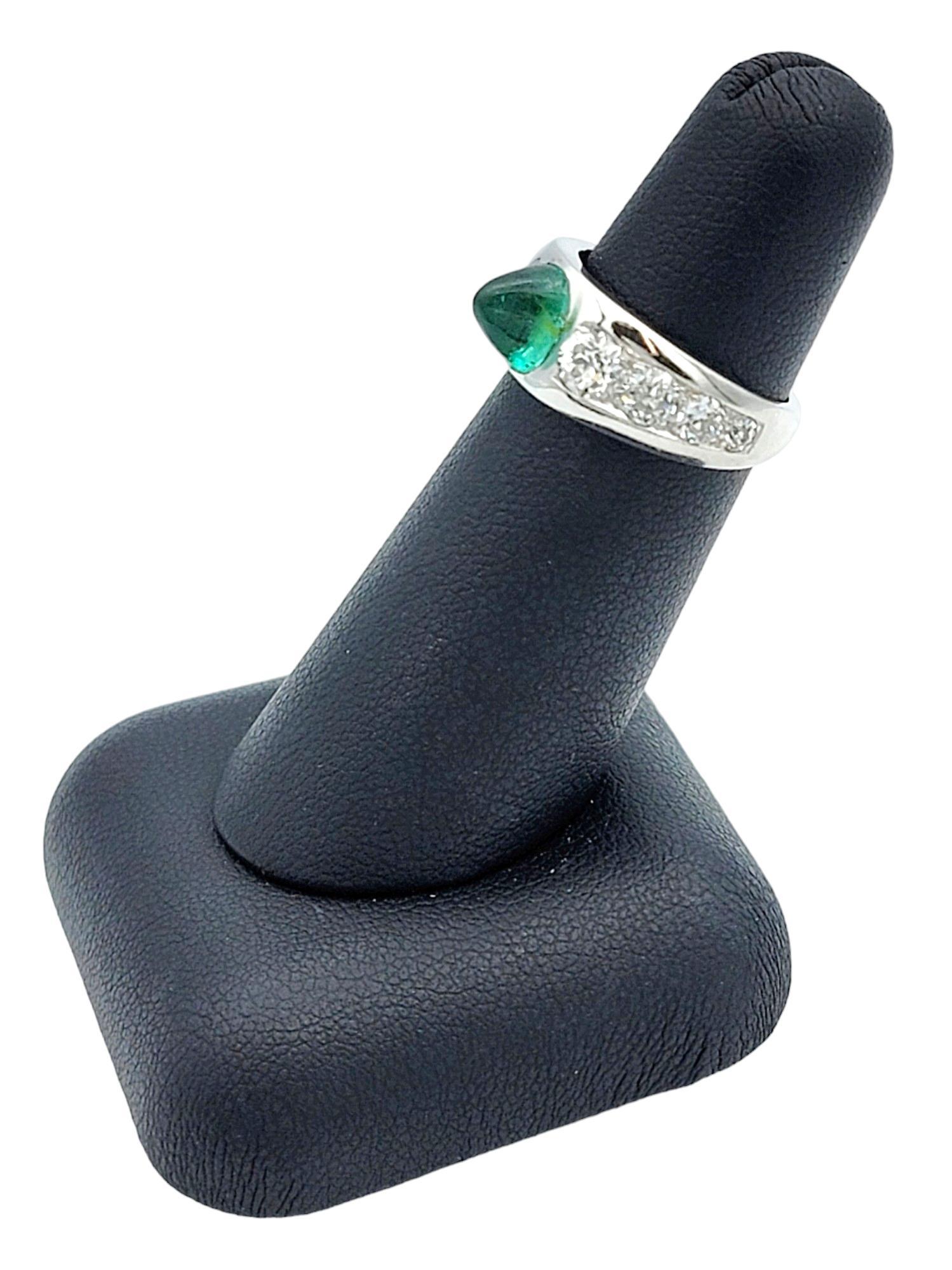 Vintage Cabochon Emerald, Sapphire, and Diamond Band Ring Set in Platinum For Sale 10
