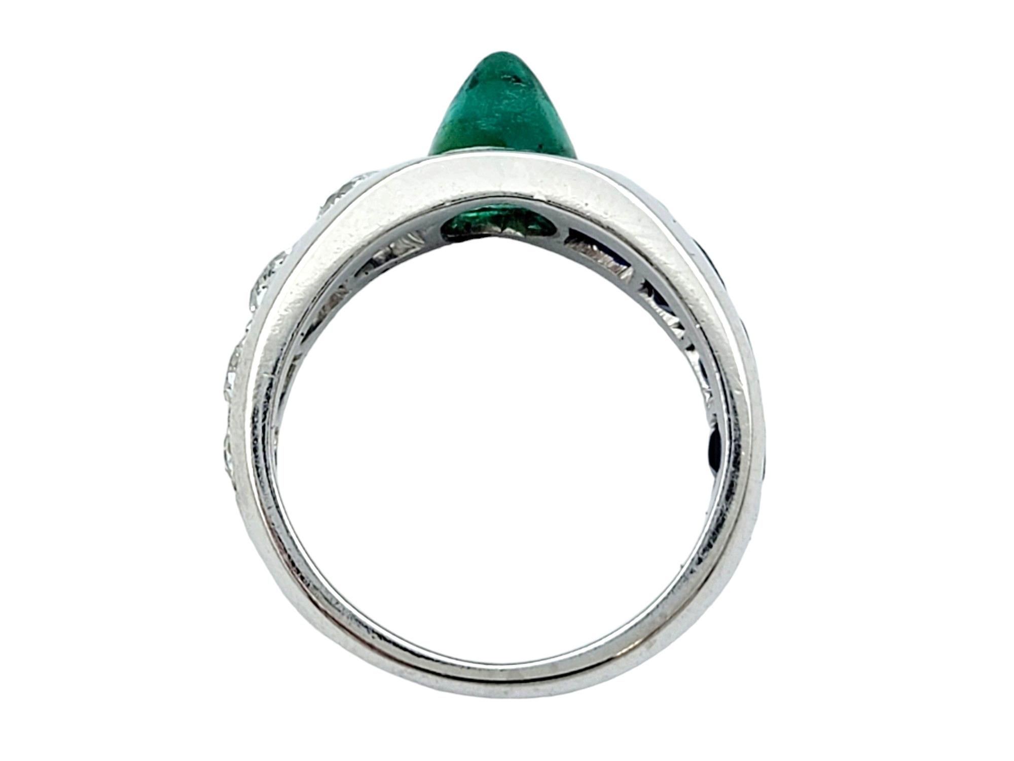 Vintage Cabochon Emerald, Sapphire, and Diamond Band Ring Set in Platinum For Sale 4