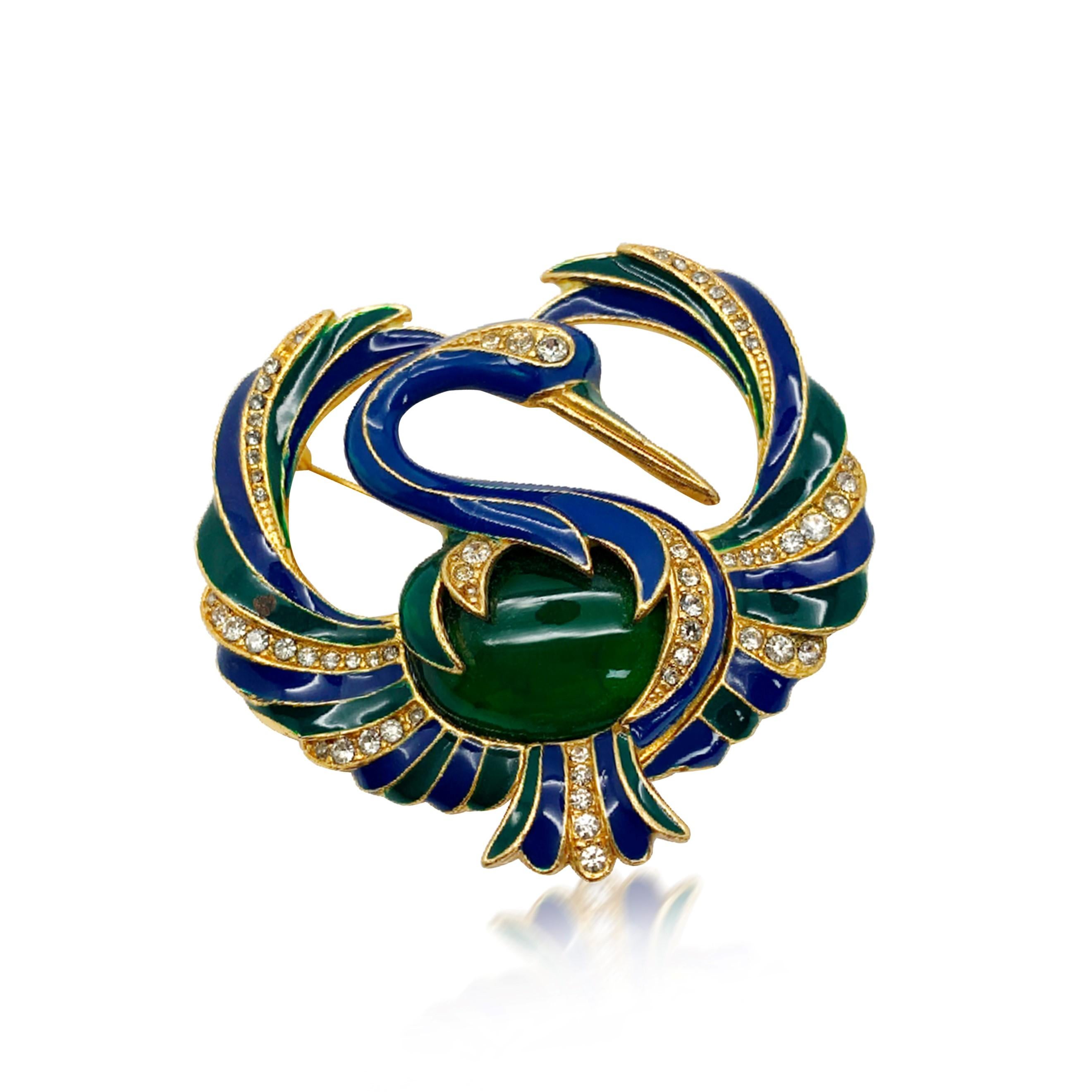 Vintage Cabochon & Enamel Bird Brooch 1980s In Good Condition For Sale In Wilmslow, GB