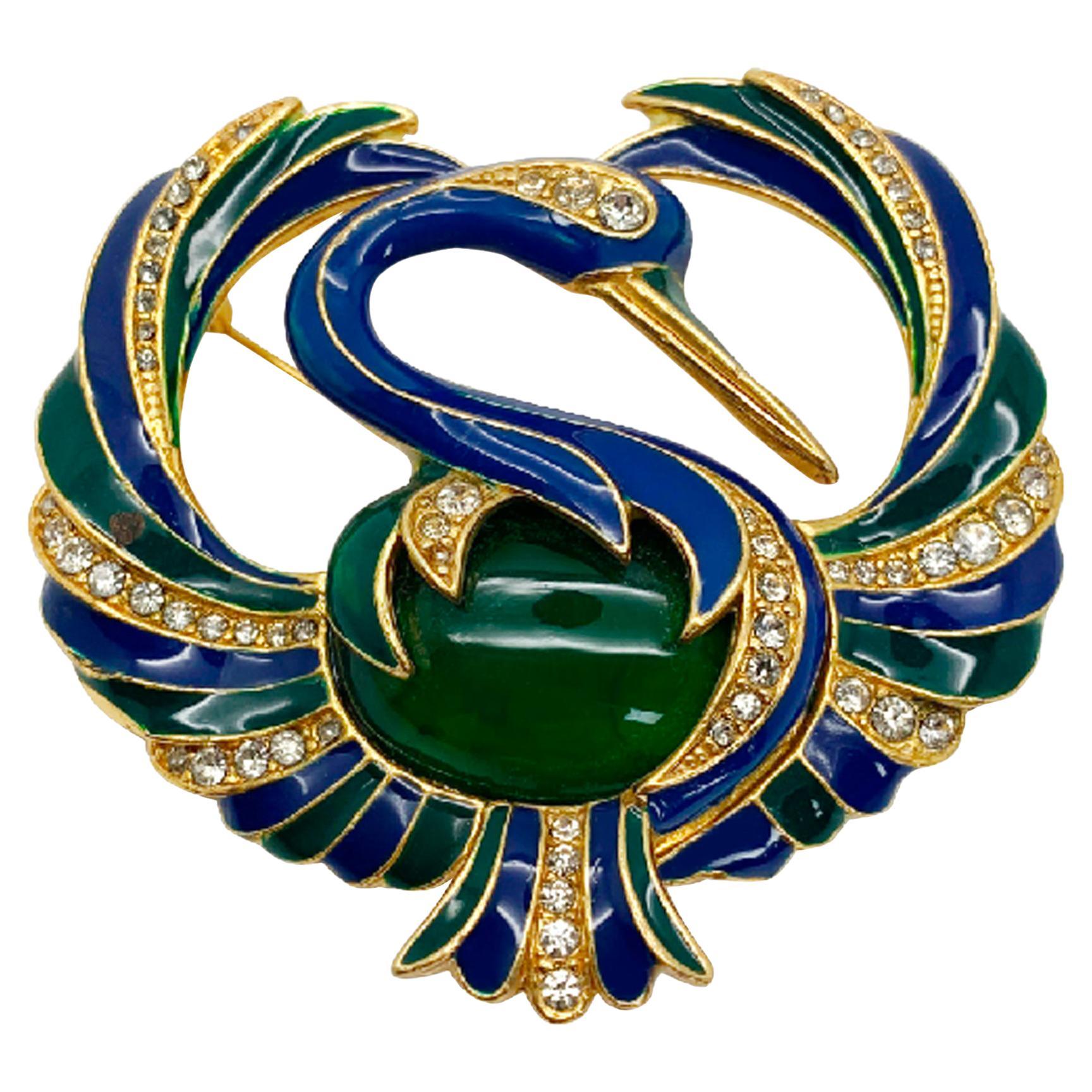 Vintage LOUIS FERAUD Jewelled Bird Enamel Brooch For Sale at