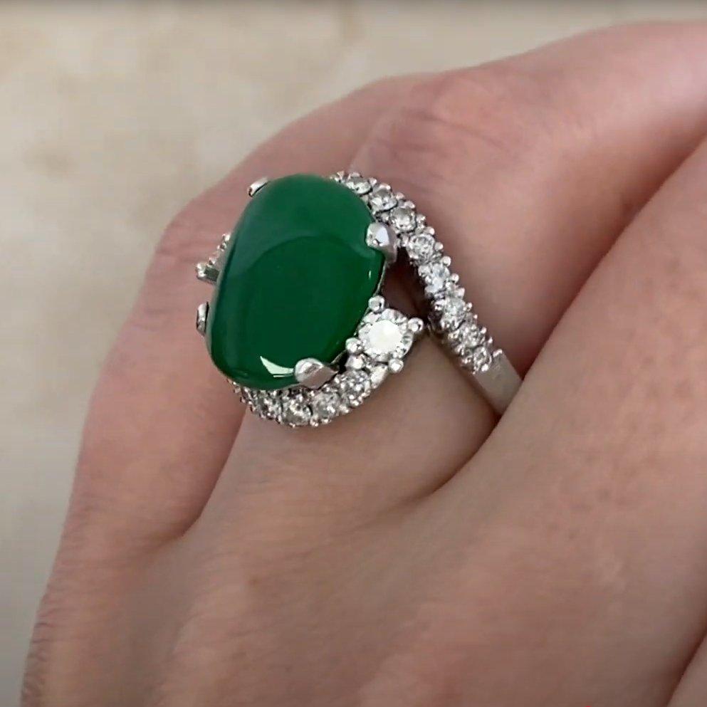 Vintage Cabochon Jadeit und Diamant (ca. 1,10 Karat) Ring, 18K Weißgold Damen im Angebot