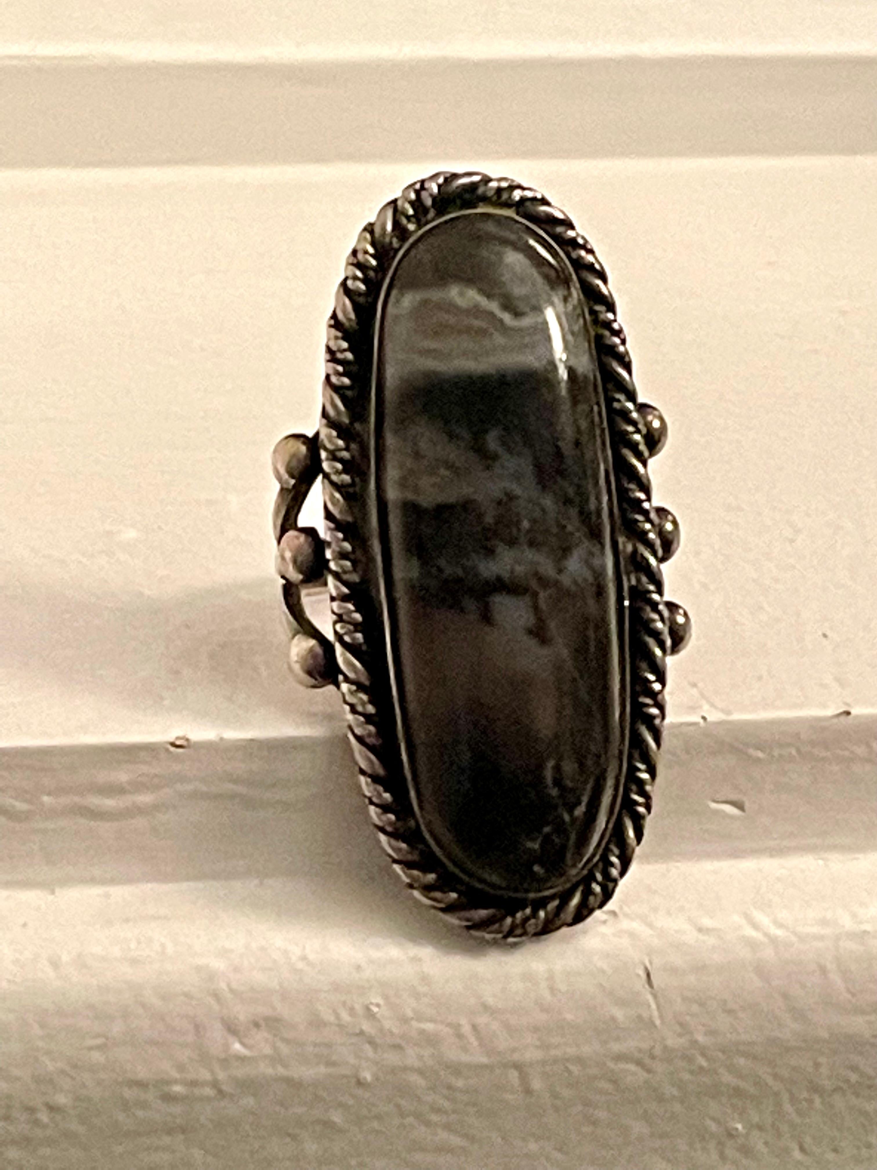 Vintage Cabochon Moss Agate Sterling Silver Ring 1