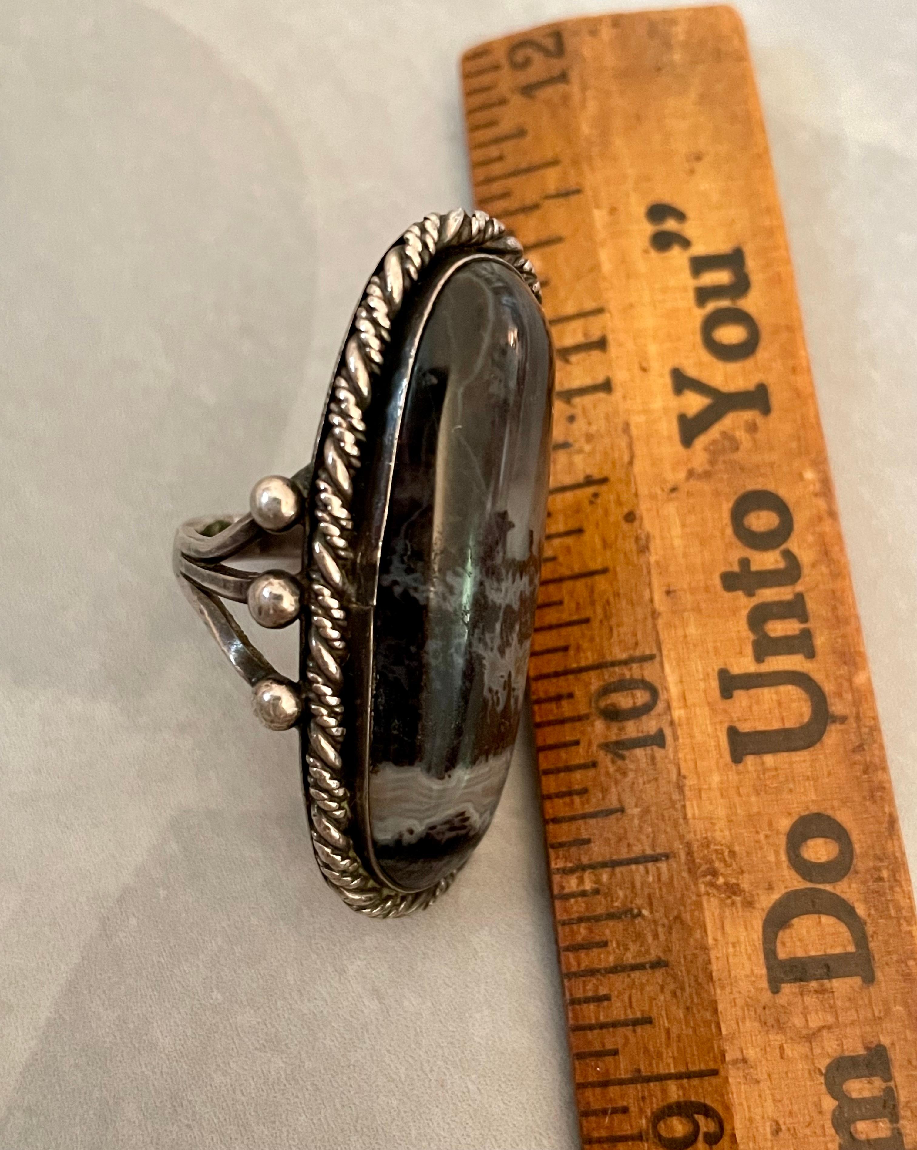 Vintage Cabochon Moss Agate Sterling Silver Ring 2