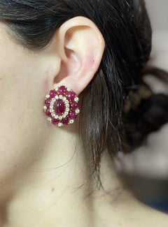 Vintage Cabochon Ruby and Diamond Earrings