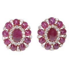 Vintage Cabochon Ruby and Diamond Earrings