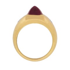 Vintage Cabochon Ruby and Diamond Gentlemen's Ring, circa 1950s