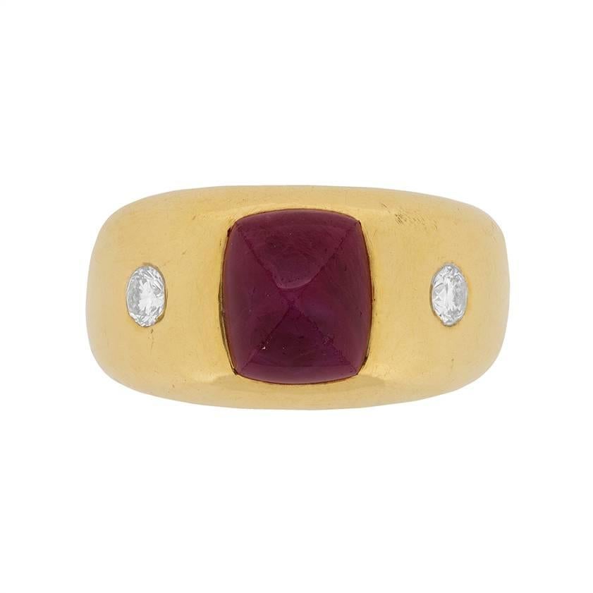 Vintage Cabochon Ruby and Diamond Gentlemen's Ring, circa 1950s For Sale