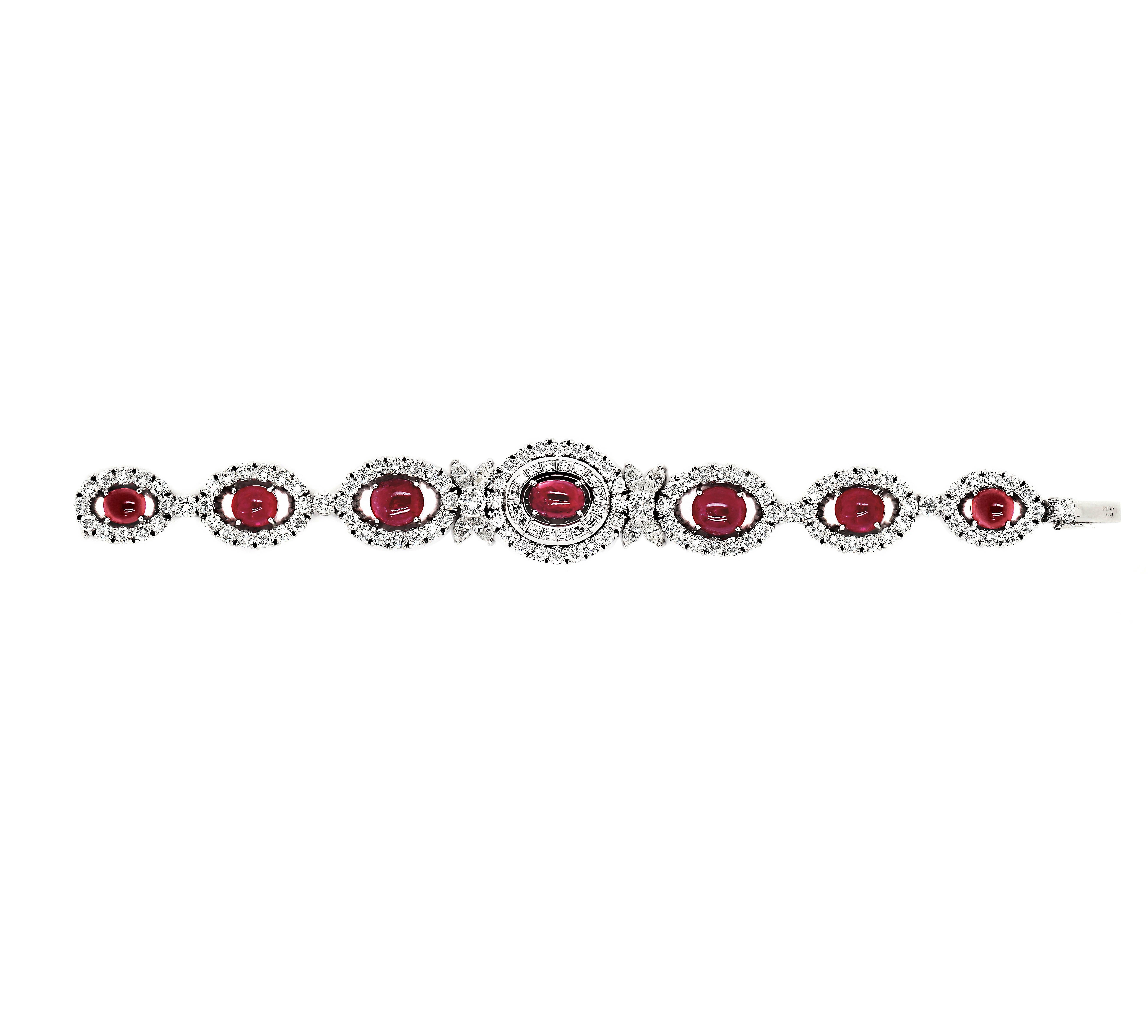 Romantic Vintage Cabochon Ruby and Diamond Platinum Bracelet, circa 1950s