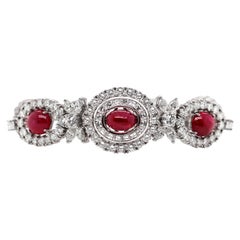 Vintage Cabochon Ruby and Diamond Platinum Bracelet, circa 1950s