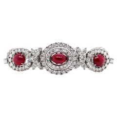 Vintage Cabochon Ruby and Diamond Platinum Bracelet, circa 1950s