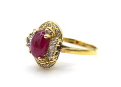 Vintage Cabochon Ruby Diamond Cocktail Ring