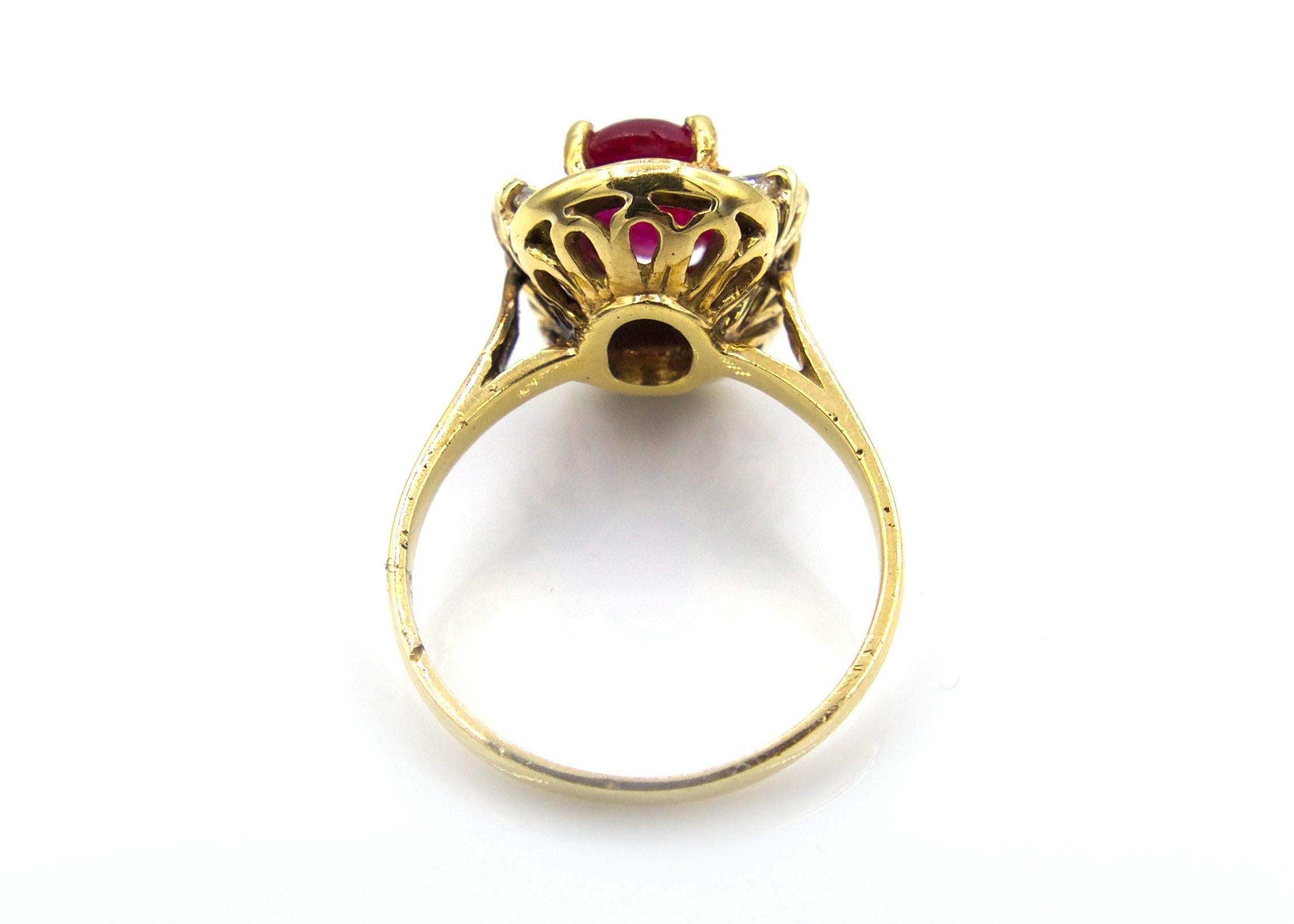 Retro Vintage Cabochon Ruby Diamond Cocktail Ring For Sale