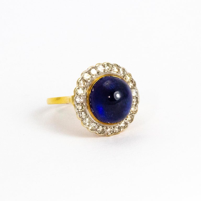 Vintage Cabochon Sapphire and Diamond 18 Carat Gold Ring at 1stDibs