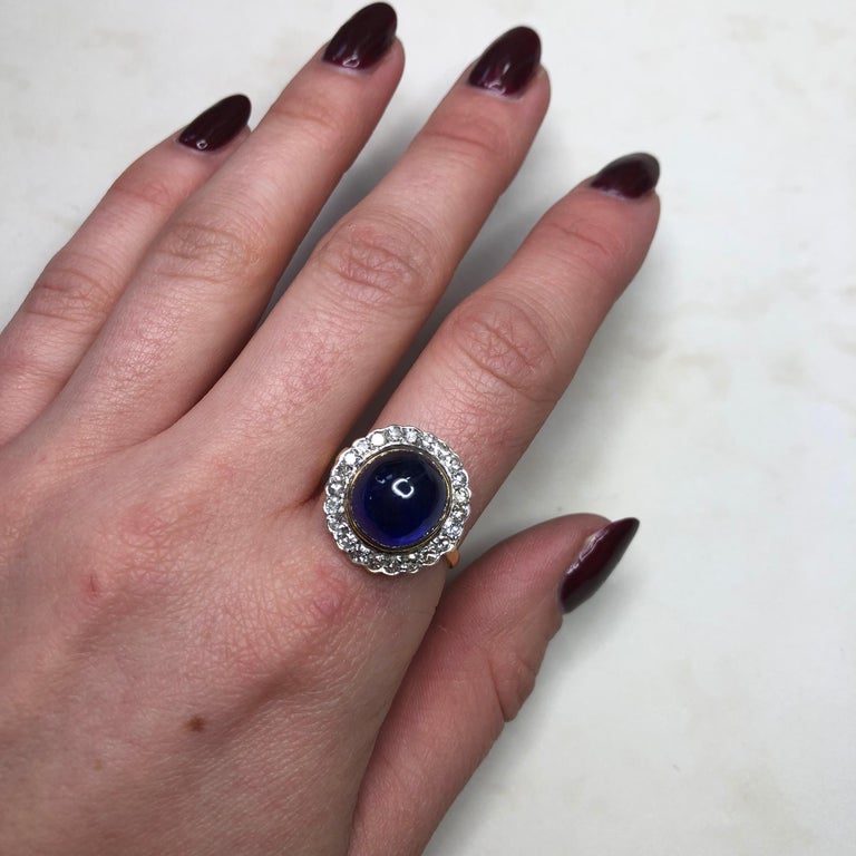 Vintage Cabochon Sapphire and Diamond 18 Carat Gold Ring at 1stDibs