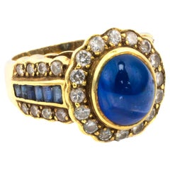 Vintage Cabochon Sapphire and Diamond Halo Ring