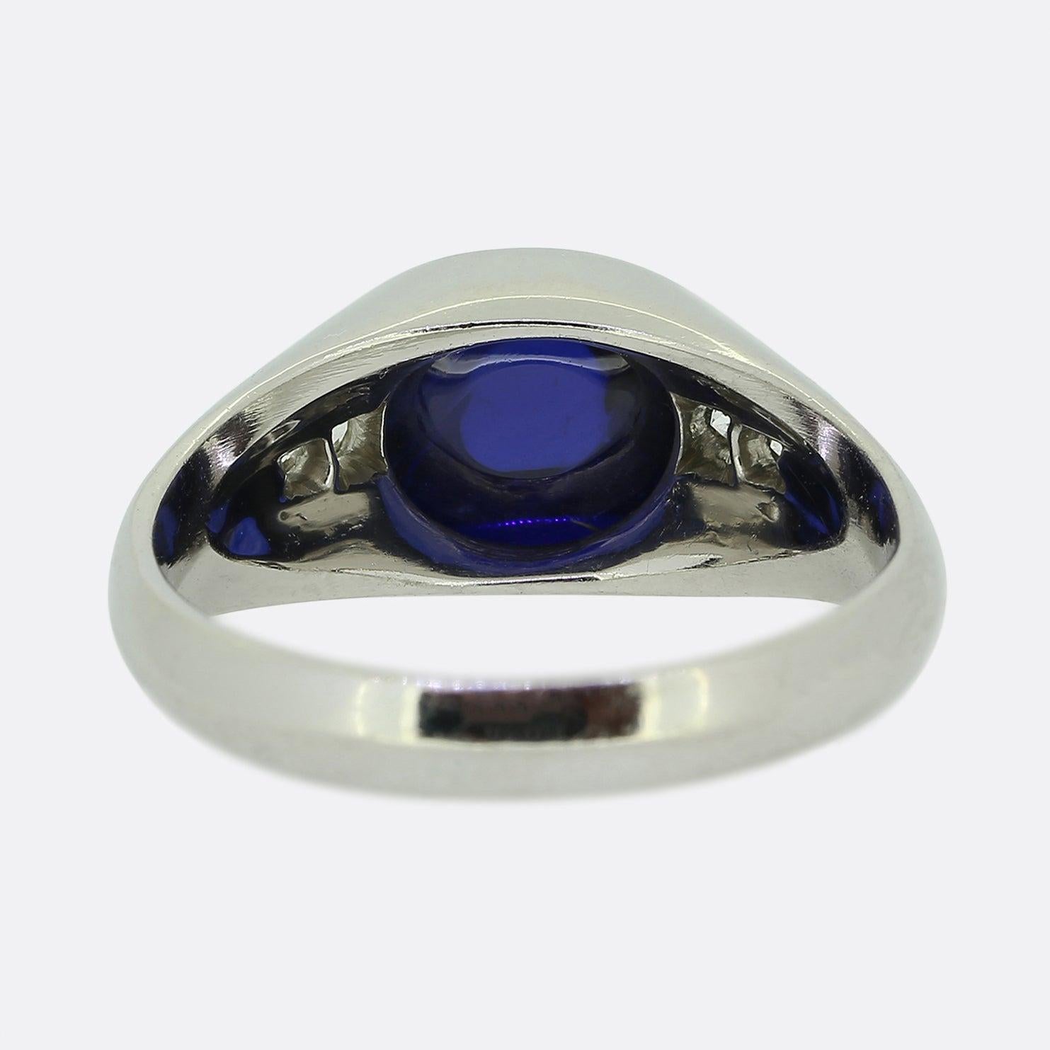 Women's or Men's Vintage Cabochon Sapphire and Diamond Ring
