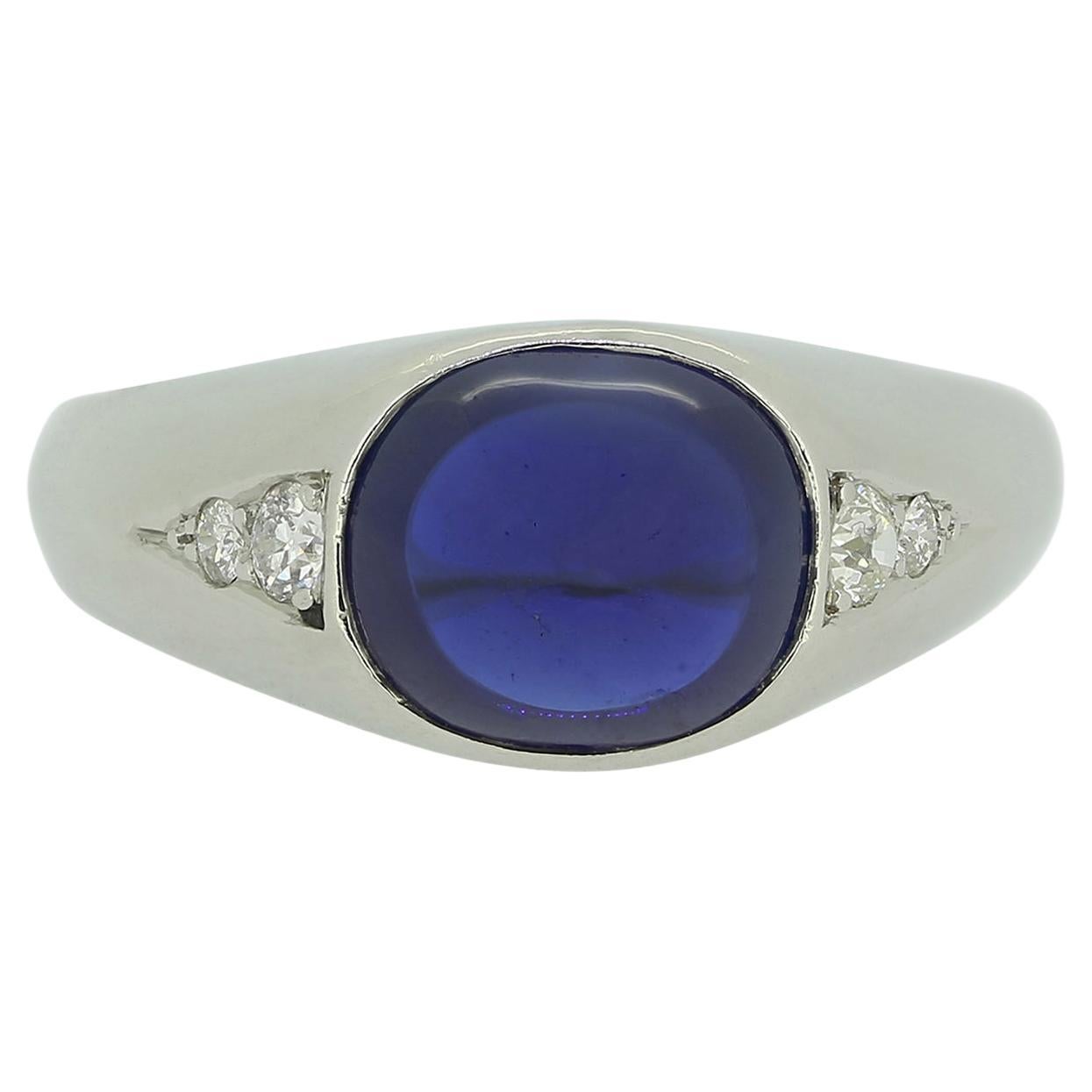 Vintage Cabochon Sapphire and Diamond Ring For Sale
