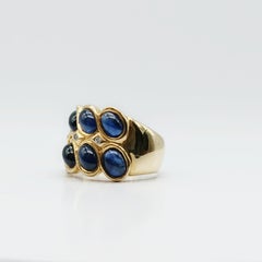 Vintage Cabochon Sapphire and Diamond Ring in 18K Yellow Gold, 1992